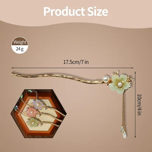 Vista 3 de Pasadores de pelo de estilo tradicional chino Stick Accesorio para el cabello de las mujeres (Verde 2)