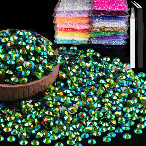 Vista 15 de 15000 diamantes de imitación de resina de 0.079 pulgadas a granel, diamantes de imitación de gelatina redondos negros con parte trasera plana, gemas