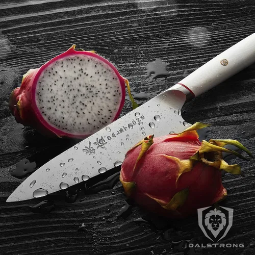 Vista 7 de Cuchillo de Chef Dalstrong - 8 pulgadas - Serie Phantom - Cuchillo de Cocina de Acero Japonés AUS8 de Alto Carbono - Mango G10 Blanco - Cuchillo