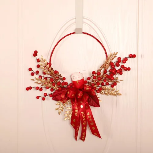 Vista 9 de Fenteer Decoraciones redondas de Año Nuevo Chino Decoración Colgante Ventana Lucky Cats Corona para Holiday Home Office Adornos - Rojo