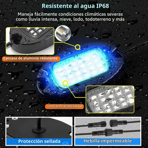 Vista 9 de 8Pods Luces LED RGB de Metal para Rocas con Control Remoto APP/RF, Luces de Resplandor Inferior Multicolor Impermeables para Vehículos con Modo