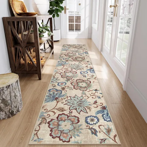 Vista 31 de Beeiva Alfombras florales de entrada, lavables para interiores, ultra fina, de 2 x 3 pies, antideslizante, para cocina, tapete de cachemira suave