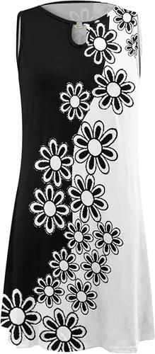 Vista 4 de Vestidos sin mangas para mujer, vestido de playa con estampado floral de moda, cuello redondo, dobladillo irregular