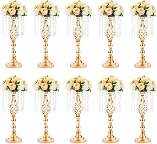 Vista 15 de Nuptio 2 piezas de soporte de flores de cristal para mesas, 21.7 pulgadas de alto, elegante soporte de metal para arreglos florales, florero