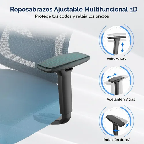 Vista 6 de Soohow Silla de oficina ergonómica, silla de escritorio de malla con reposabrazos, silla de oficina de respaldo alto con soporte lumbar ajustable