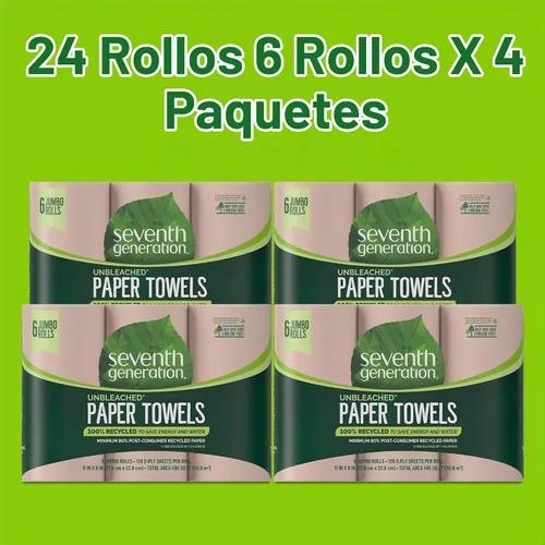 Vista 2 de Seventh Generation Toallas de papel sin blanquear, 100% papel reciclado, 6 unidades, paquete de 4 Marrón