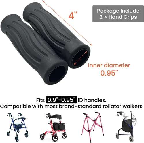 Vista 2 de Rollator Hand Grips Replacement for Elderly & Disabled - Rolling Walker Handle Cushions Compatible with 0.9"-0.95" ID Handle, 2 Pcs
