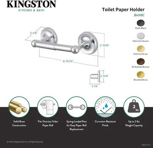 Vista 3 de Kingston Brass BA318PB - Soporte clásico para papel higiénico, latón pulido, longitud de 9-1/4 pulgadas