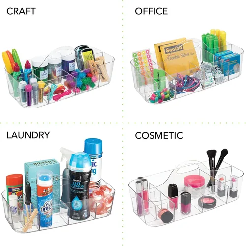 Vista 7 de mDesign Organizador de plástico dividido para arte y manualidades, con asa para oficina en casa y sala de estar, capacidad para lápices, crayones