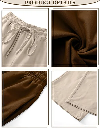 Vista 6 de Locoowai Paquete de 2 pantalones deportivos de pierna recta para mujer, con cordón, cintura elástica, holgados, pierna ancha, pantalones casuales