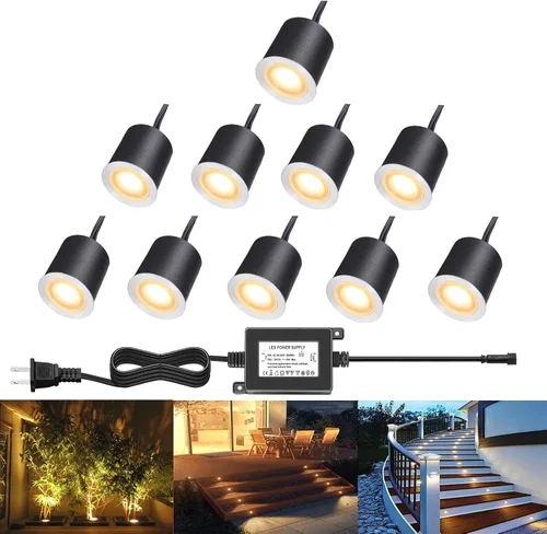 Vista 24 de Kits de luces LED empotrables para cubierta con carcasa protectora, iluminación LED de paisaje al aire libre IP67 impermeable, CC 12 V de bajo Azul