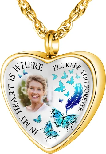 Vista 18 de XIUDA Collar de urna con foto personalizada para cenizas, collar de cenizas con foto personalizada, joyería de cremación para mujeres, collar