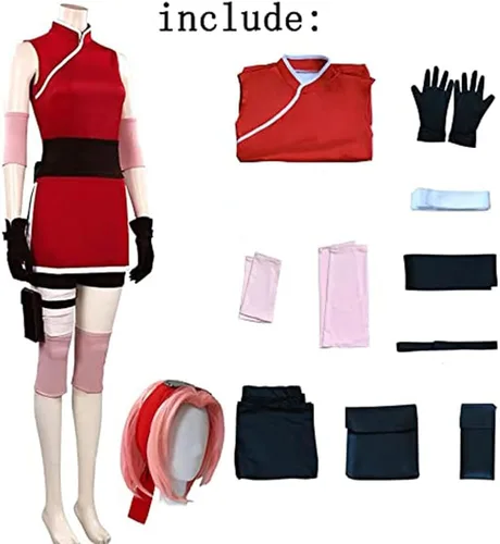 Vista 2 de AIUKAKP Haruno Cosplay Disfraz Haruno Vestido Rojo Cosplay Ouftits Con Peluca Halloween Mujeres
