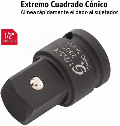 Vista 2 de SUNEX TOOLS 2302, accionamiento de 1/2 pulgada, adaptador de impacto hembra de 1/2" x macho de 3/4", acero Cr-Mo, retén de bola, extremo cuadrado