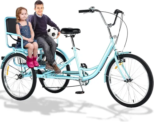 Vista 9 de Triciclo para adultos de 7 velocidades, triciclo para adultos con asiento trasero para damas, bicicletas de 3 ruedas de 24 pulgadas, triciclo
