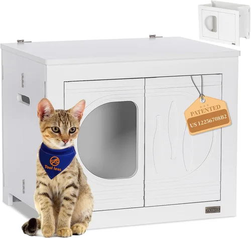 Vista 10 de Petsfit Caja de arena plegable, no requiere herramientas para el montaje, caja de arena para gatos, muebles ocultos, se adapta a la mayoría de cajas