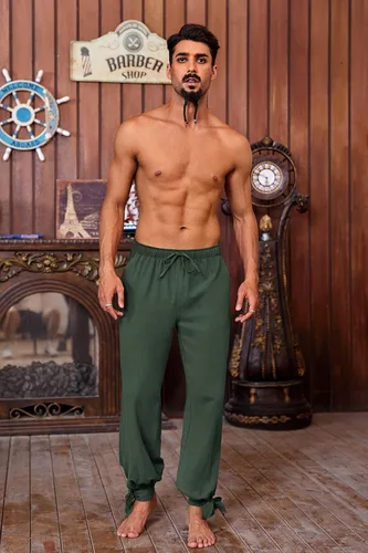 Vista 3 de Pantalones de lino pirata para hombre, medieval, vikingo, para disfraz de navegante, renacentista, con cordones, pantalones de cosplay