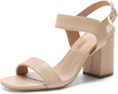 Vista 8 de DREAM PAIRS Sandalias de tacón alto y grueso para mujer, con puntera cuadrada, correa en el tobillo, cómodas sandalias