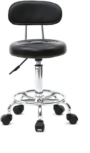 Vista 4 de Taburete multiusos para salón, taburete giratorio ajustable con cojín trasero y ruedas, perfecto para salón de belleza, spa, tatuaje, masaje