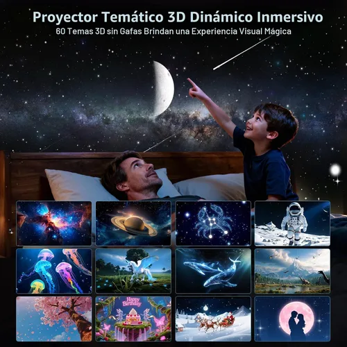 Vista 2 de Rossetta Proyector 3D, Mini Proyector de Galaxia HD 3D con Altavoz Bluetooth y Control Remoto, Temporizador de 1/2H, 60 Temas, Luz Nocturna