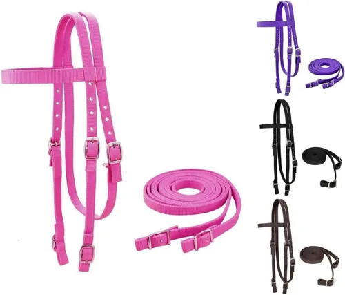 Vista 3 de Tahoe Tack Cabecera de nailon de doble capa lisa con riendas