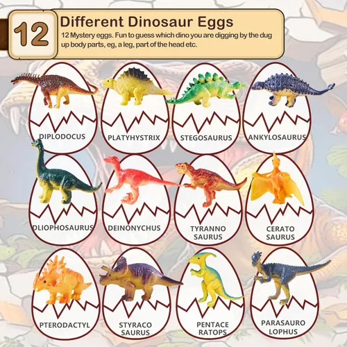 Vista 4 de Huevos fósiles de dinosaurio Juguetes de dinosaurio - 12 huevos de dinosaurio Kit de excavación con alfombrilla de juego para niños de 5 a 7 años