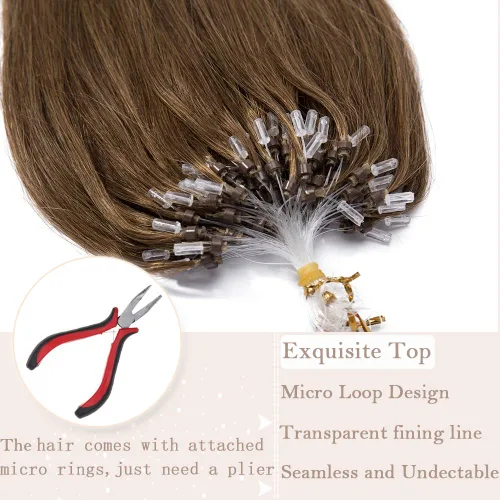 Vista 45 de SEGO Extensiones de cabello humano con micro cuentas, extensiones de cabello humano con micro bucle, lacio, natural, fusión fría, 1.76 oz/paquete