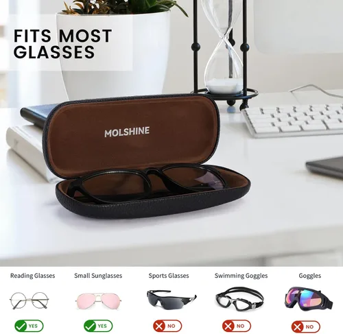 Vista 3 de molshine Estuche rígido de piel sintética para gafas, estuche portátil de viaje para hombres, mujeres, niñas, viajes, estudio, trabajo