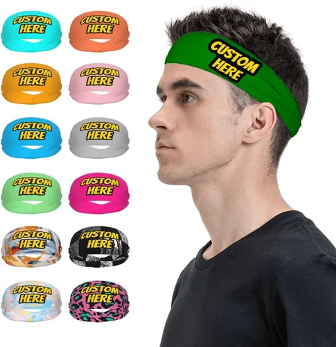 Vista 36 de Diadema deportiva personalizada para añadir cualquier foto texto, logotipo, personalizable, bandas elásticas que absorben la humedad para mujeres