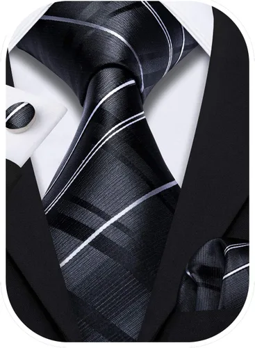 Vista 262 de Barry.Wang Juego de corbatas para hombre, corbata de seda a rayas, tejido a cuadros, gemelos formales, negocios, boda