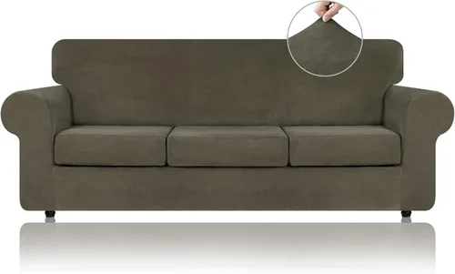 Vista 38 de WEERRW 4 Piezas Fundas de Terciopelo de Alta Elasticidad para Sofá de 3 Cojines Fundas de Sofá, Protector de Muebles Lavable con Parte Inferior