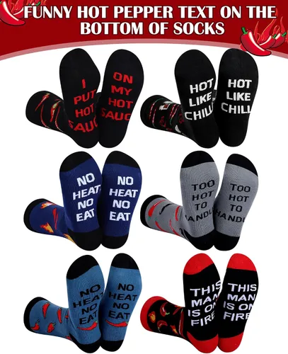 Vista 2 de Haysandy 6 pares de calcetines divertidos de comida para hombres, calcetines de algodón novedosos, regalo de Navidad para pimientos, tocino, perros
