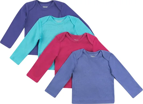 Vista 13 de Hanes Camiseta de manga larga para bebé, camiseta de punto Ultimate Flexy para niños y niñas, paquete de 4 Conjunto de Brwn Dk Verde Azul