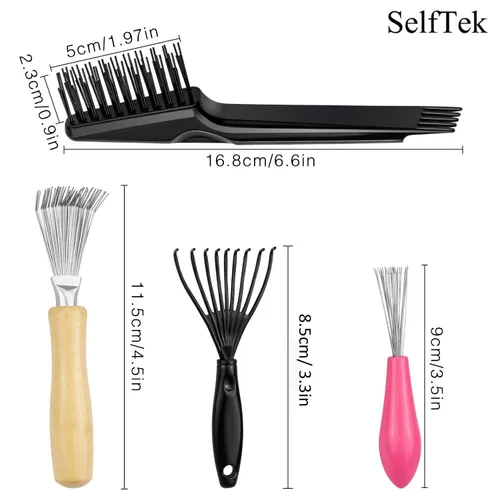 Vista 6 de SelfTek Paquete de 4 herramientas de limpieza de cepillos para el cabello para eliminar el vello y el polvo, uso doméstico o de salón