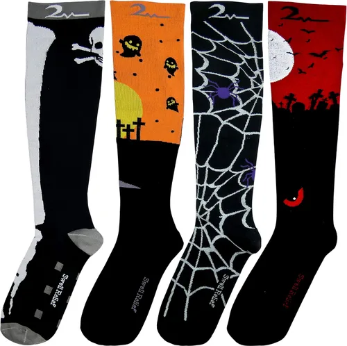 Vista 2 de Calcetines de compresión extra suaves con diseño navideño (estivo y espeluznante, SM)