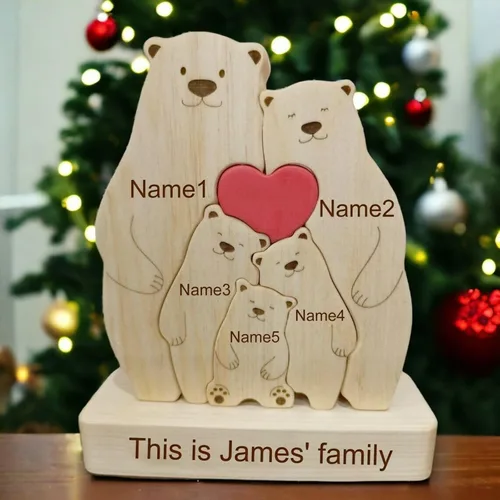 Vista 10 de Rompecabezas personalizado con nombre de la familia, rompecabezas de oso de madera, rompecabezas de madera personalizable de roble decorativo