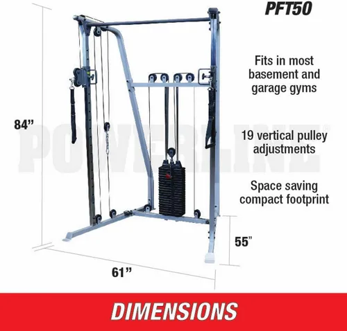 Vista 2 de Powerline (PFT50) Entrenador funcional por Body-Solid - Equipo compacto de gimnasio de doble polea con pila de peso de 210 libras, poleas giratorias