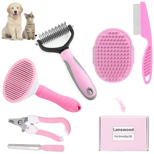 Vista 8 de Cepillo para Perros Kit de Aseo para Perros 6 Piezas Cepillo para Perros para Muda de Pelo-Cepillos para Perros para Aseo, Peine Desenredante