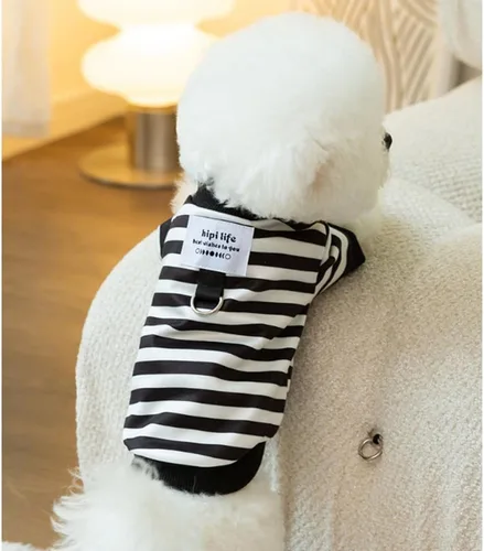 Vista 5 de Sudaderas con capucha para perro con anillo para correa, camisa cálida a rayas para perros pequeños, hembras, niños, gatos, suéter de invierno