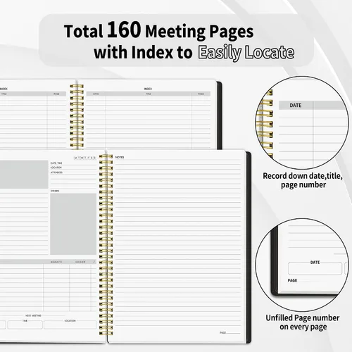 Vista 4 de SUNEE Half Meeting Half Note - Cuadernos profesionales de 8.5"x11" para el trabajo - 160 páginas, planificador de proyectos de tamaño A4, agenda