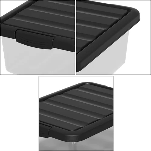 Vista 4 de Cubo de almacenamiento apilable de plástico de 14 cuartos de galón, caja de almacenamiento básica transparente con tapa negra (paquete de 2)