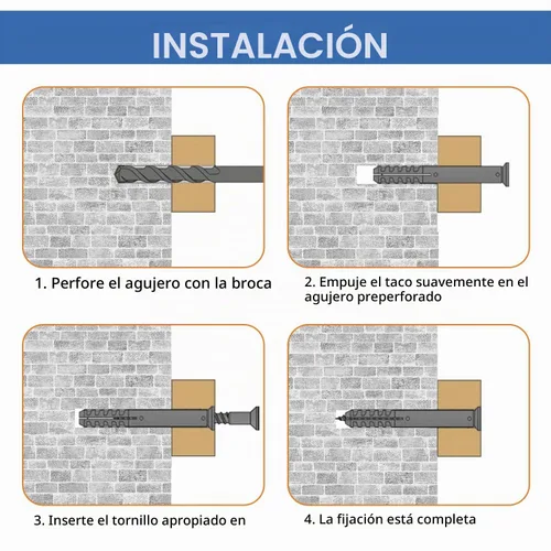 Vista 4 de Kit de anclajes y tornillos para paneles de yeso, 220 piezas, 110 anclajes de plástico, 110 tornillos de pared, incluye 6 anclajes de pared