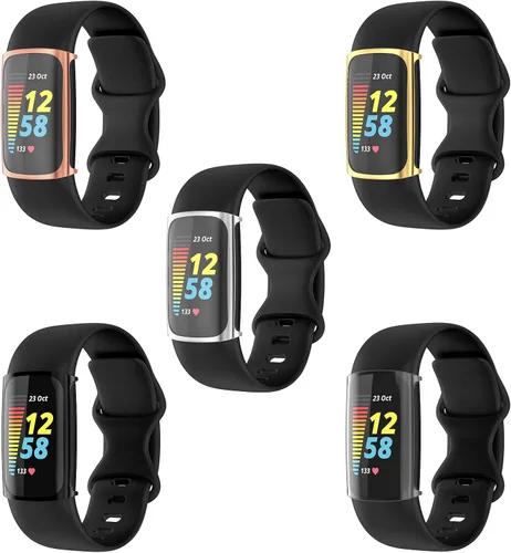 Vista 2 de Simpeak Paquete de 5 fundas protectoras de pantalla suaves compatibles con reloj inteligente Fitbit Charge 6 Charge 5, protección completa, rosa