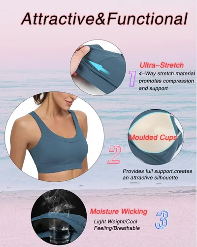 Vista 3 de RUNNING GIRL - Brasier deportivo de alto impacto para mujer, brasier de espalda cruzada, brasier de entrenamiento, brasier de yoga de línea larga