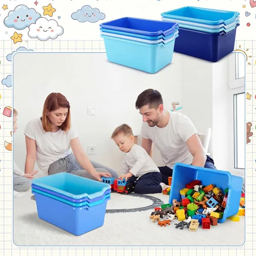 Vista 6 de Dandat 16 cubos para libros de plástico para aula, serie azul