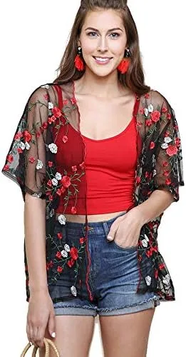 Vista 2 de Umgee Kimono transparente bordado floral para mujer