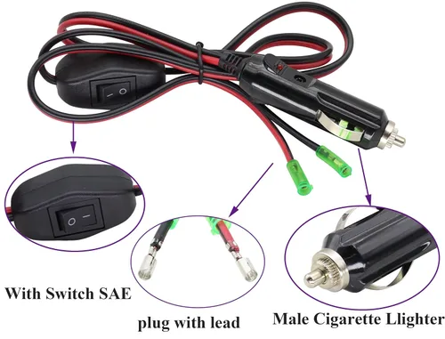 Vista 3 de Paquete de 2 adaptadores de enchufe macho de encendedor de cigarrillos de 12 voltios con cable de cables de luz LED y cable de 16 AWG para enchufe