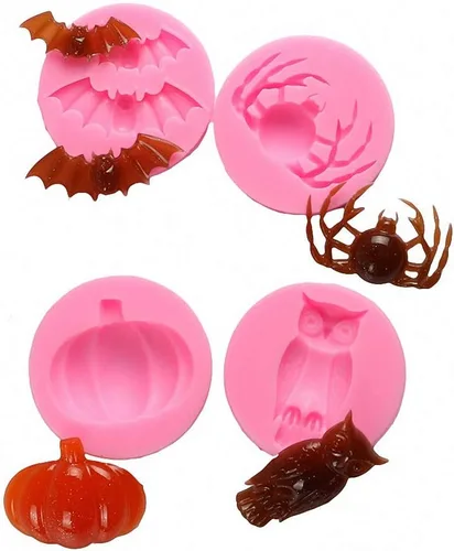 Vista 4 de Juego de 6 moldes de fondant para pastel de Halloween, herramientas de decoración de cupcakes de fiesta de Halloween, molde de silicona