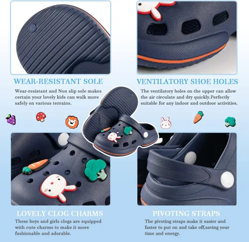 Vista 2 de KIDSUN Zuecos de jardín para niños y niñas, sandalias de agua sin cordones, ligeras, para exteriores, verano, playa, piscina