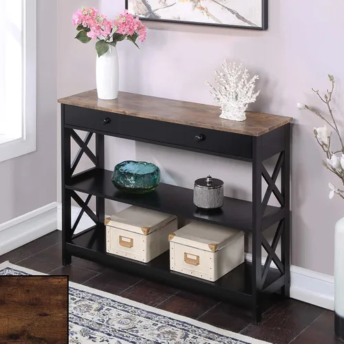 Vista 2 de Convenience Concepts Oxford - Mesa consola con 1 cajón con estantes, madera de granero/negro